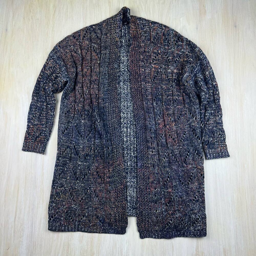 II Two Sisters Marled Mix Knit Chunky Open Front Casual Cardigan Sweater M/L